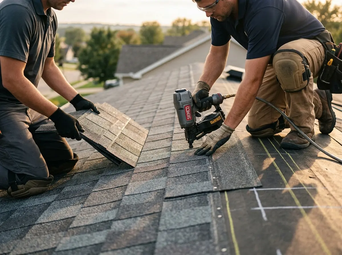 Professional roofer working on a residential roof in Mount Arlington